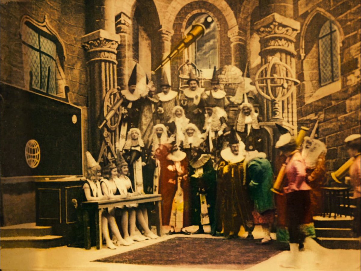 Tribeca's tweet photo. The visionary French illusionist and filmmaker George Méliès was born on this day in 1861. Here are four colorized shots from Méliès’s A TRIP TO THE MOON, each frame tinted by hand: https://t.co/mKA9GSNsxj