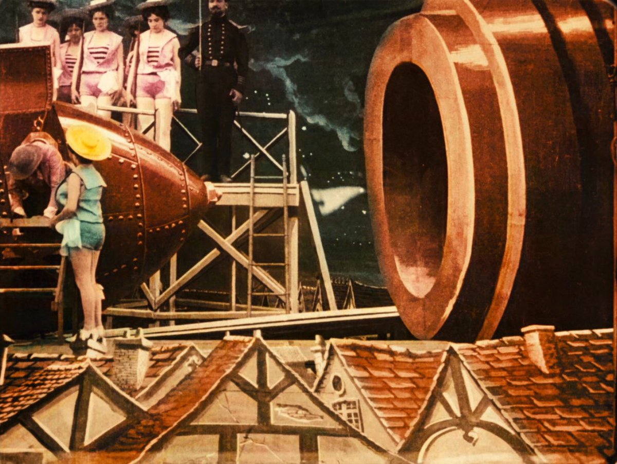 Tribeca's tweet photo. The visionary French illusionist and filmmaker George Méliès was born on this day in 1861. Here are four colorized shots from Méliès’s A TRIP TO THE MOON, each frame tinted by hand: https://t.co/mKA9GSNsxj