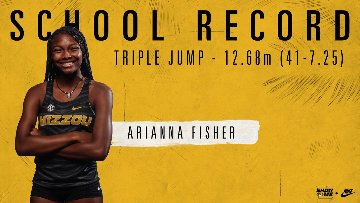 MizzouTFXC's tweet photo. 🚨 SCHOOL RECORD 🚨

In her #Mizzou debut, @arianna_fisher6 sets the school record in the triple jump at 12.68m (41-7.25)!

#MIZ #TigerTough 🐯 https://t.co/ddJNfbvwsy