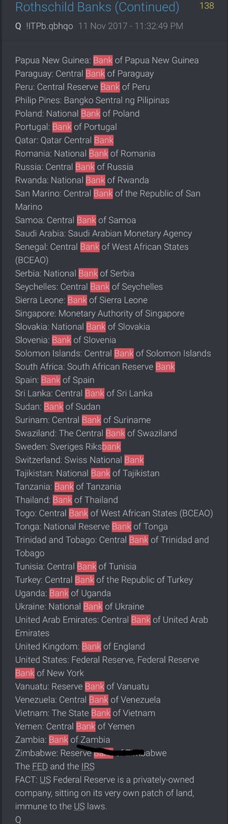 Q135-138Pointing out single ownership leading to the Federal Reserve. Anti-Trust violation. The FED and the IRSFACT: US Federal Reserve is a privately-owned company, sitting on its very own patch of land, immune to the US laws.Q @POTUS  #QArmy  #PatriotsUnited  #QAnon  #Paysuer