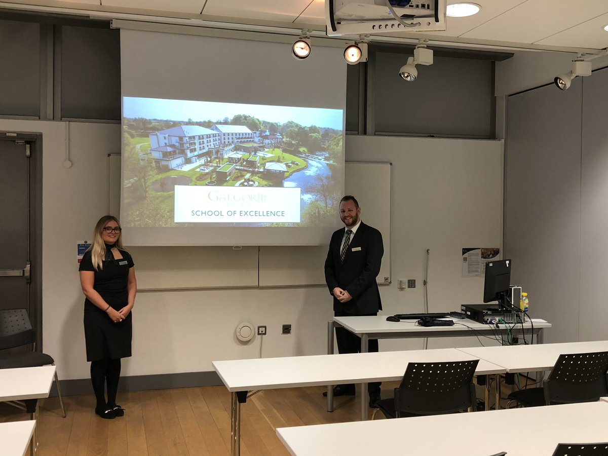 Thanks to Katherine and Richard from @GalgormResort for giving us an insight into their School of Excellence and Staff Wellness Centre. @mccarronb1 @UlsterBizSchool #IHMUUBS