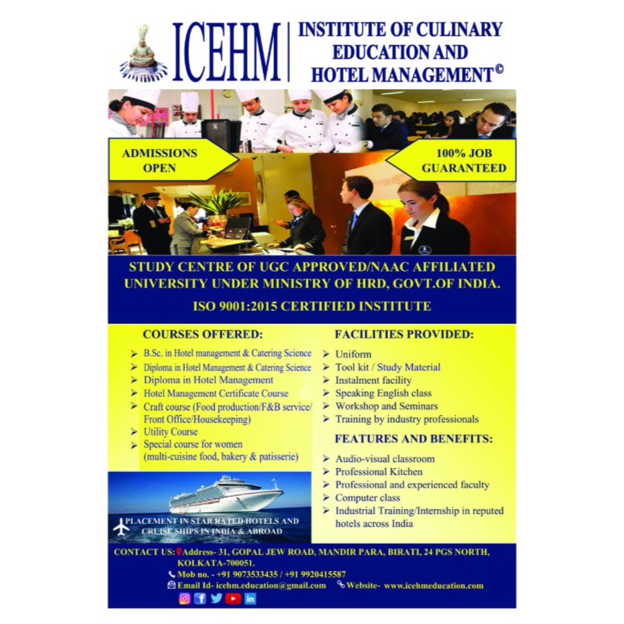 EducationIcehm's tweet photo. Admissions Open ~ I C E H M 
#culinaryeducation #hotelmanagement https://t.co/4nbkgv0bOz