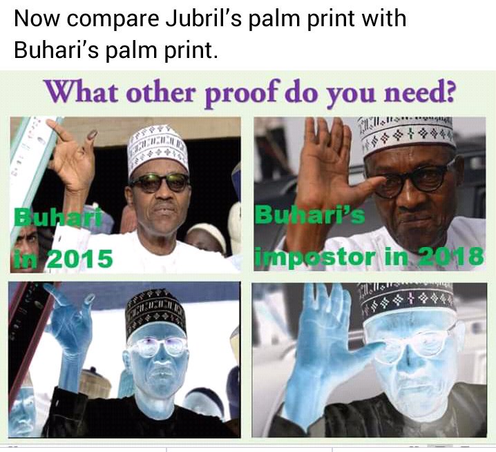 RadioBiafraD's tweet image. #Biafra:

Scientific proof that #Jubril Aminu's fingerprint configuration differs from Buhari's palm print..

Look at #Buhari's palm print &amp;amp; #Jubril's palm print, pass your judgement.. 

#UnmaskJubril the impostor in Aso Rock.. 
#FreeBiafra.
@FoxNews @IsraelMFA @cnni @BBCNews @UN