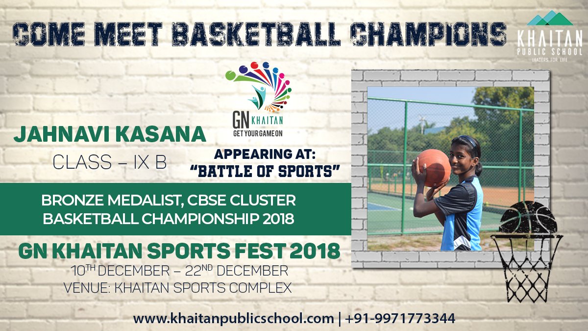 KPS_Sahibabad's tweet photo. #GNKhaitan #SportsFest2018 #Get_Your_Game_On ππ₯π₯π₯π
She has won a Bronze Medalist in #CBSE Cluster #BasketballChampionship 2018 and participated in U.P State #Basketball Championship. Itβs a stunning feat that cements Jahnaviβs status as one of KPSβs best young athletes. https://t.co/VG8K94iDTG