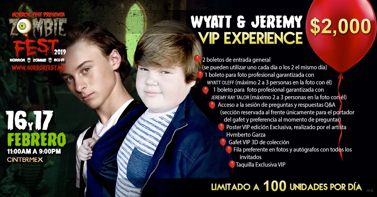 Te gustaría una foto con cada uno de nuestros invitados Wyatt y Jeremy? Compra el paquete VIP EXPERIENCE que te garantiza la foto y muchos privilegios, venta de boletos en globalticket.com.mx y el 15 de Diciembre en el salón 107 de cintermex