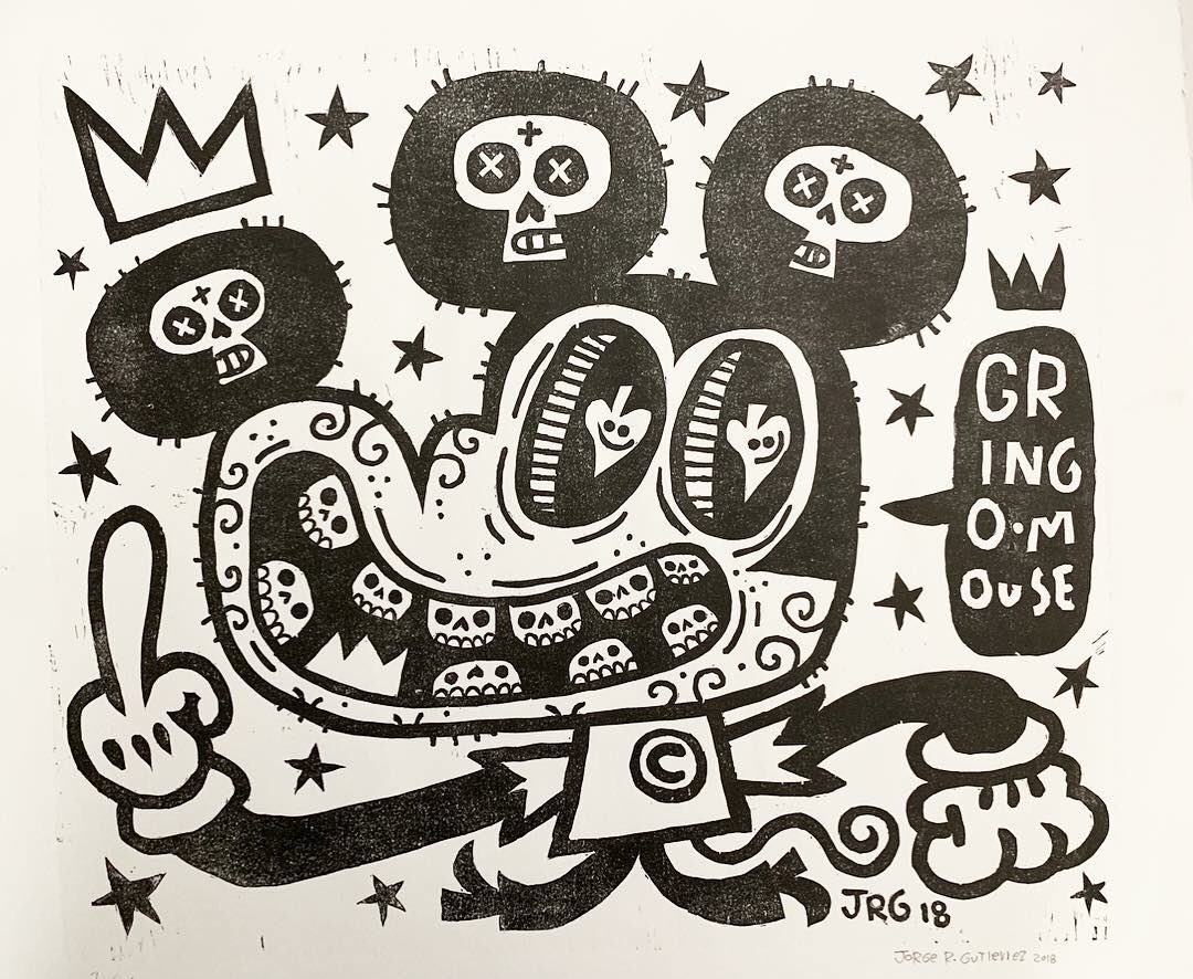 SUN DEC 9:  2-5pm at @CoagulaMagazine - JORGEFEST, Print Release. 3 new prints will be released including this #woodblockprint of Gringo Mouse.  20x30”, Edition of 44.  // #printmaking #artprint #muertomouse #gringomouse #jorgegutierrez #chinatown #chungkingroad #coagula