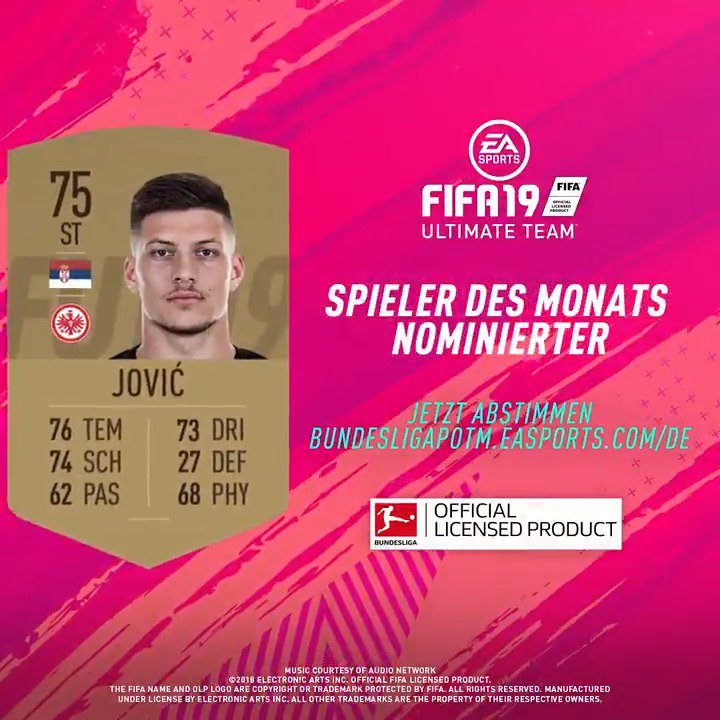 6⃣ Nominierte - nur 1⃣ kann gewinnen 🗳️ #POTM #FUT #FIFA19 @Eintracht
Stimme ab für Luka #Jovic und mache ihn zum #BundesligaPOTM 👉 http://bundesligapotm.easports.com/de