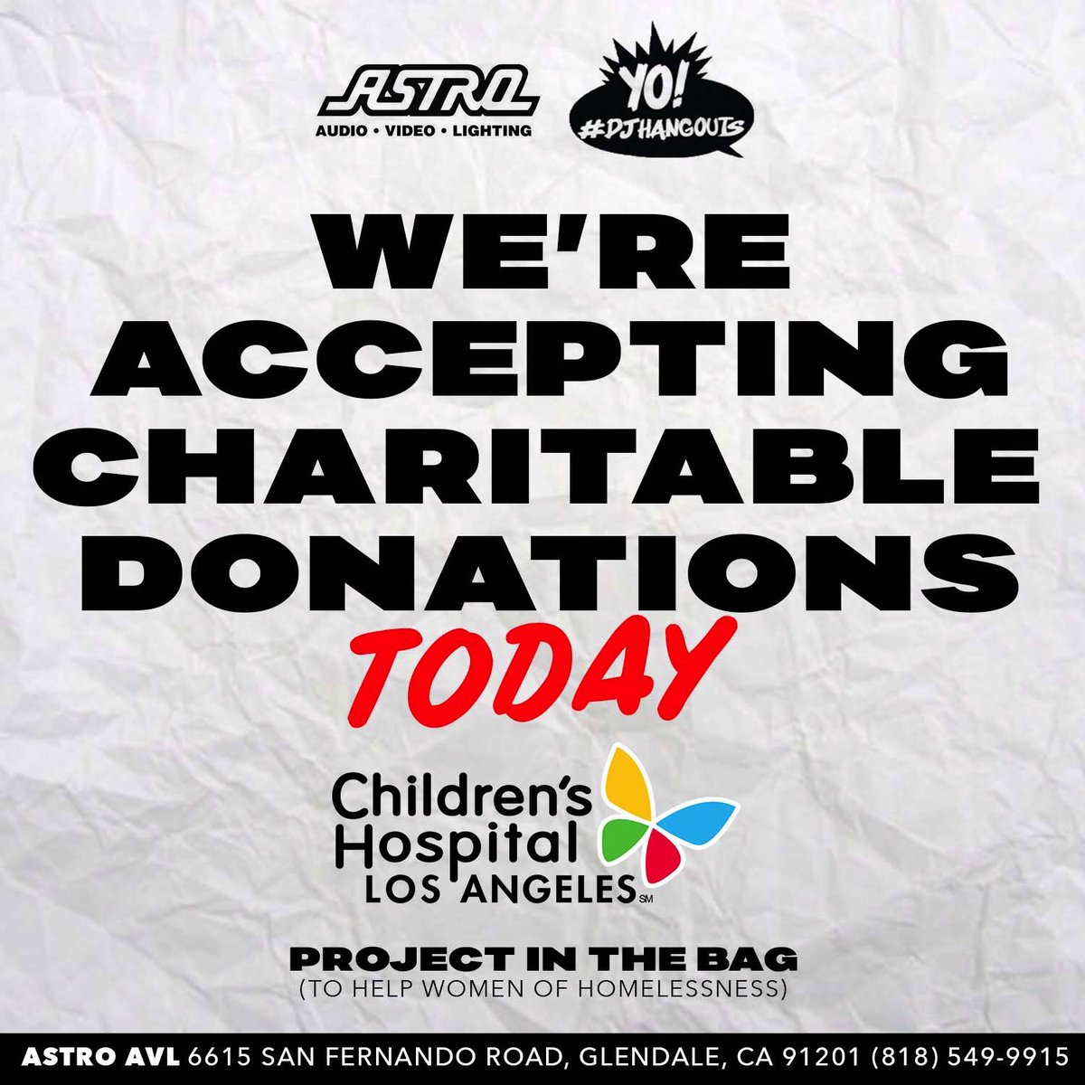 In YO! DJ HANGOUTS tradition we are going to be collecting donations for 2 refutable causes! Please bring a brand new unwrapped toy donation of no more than $10 in value for the holiday season. #EPICSALE #AstroAVL