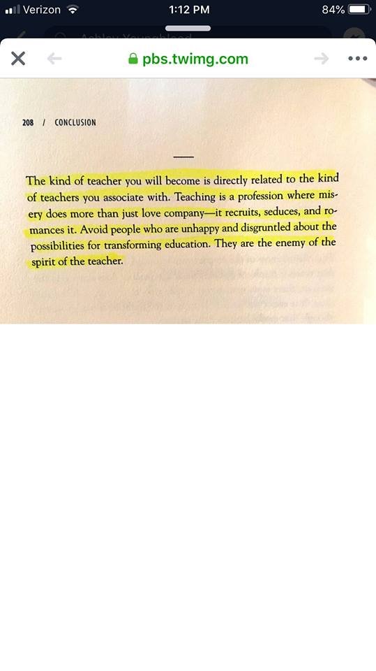 fcpscanning's tweet photo. Just saw this and it made me stop and think- A teacher who does not see the joy in what he/she does and does not believe in the potential of every child is "the enemy of the spirit of a teacher". Surround yourself with people who make you better! #starpower https://t.co/lfLhy46sCV