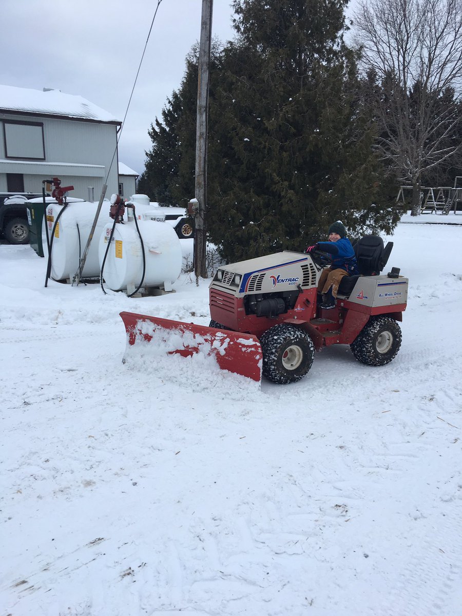It’s hard to find good help on weekends but I did! #snowpusher #farmkids  if he can steer and stop I say giver Callum.