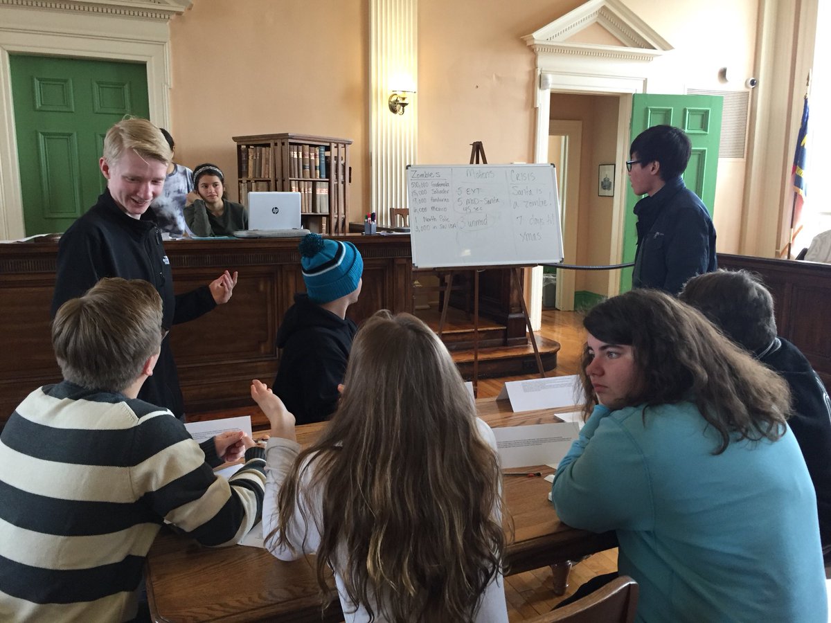 ledfordmun's tweet photo. We had an awesome time stopping the spread of the zombie pandemic and saving Christmas at our Model UN Holiday Party today. Special thanks to @dch_museum for hosting us! The students loved working in the historic courtroom! @LedfordProud https://t.co/TQgpXSvCcF