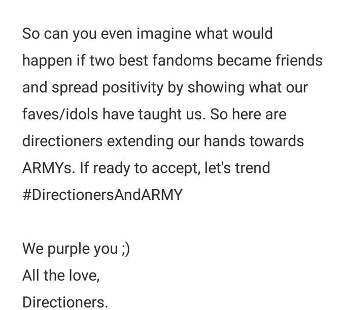 planetofIttebaa's tweet photo. Extending hands of friendship. #DirectionersAndARMY DIRECTIONERS purple you ARMYS ๐๐๐ https://t.co/a0H7Cpsz2M