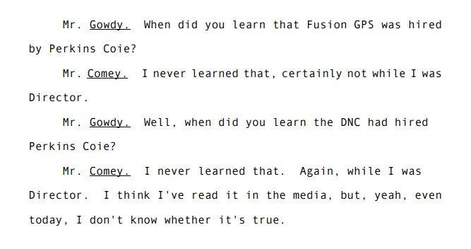 Techno_Fog's tweet image. Comey's testimony on 12/7/18 reveals the FBI's FISA strategy:

Keep the FBI Director in the dark on Steele/Fusion GPS so he doesn't technically "lie" to the FISA Court.