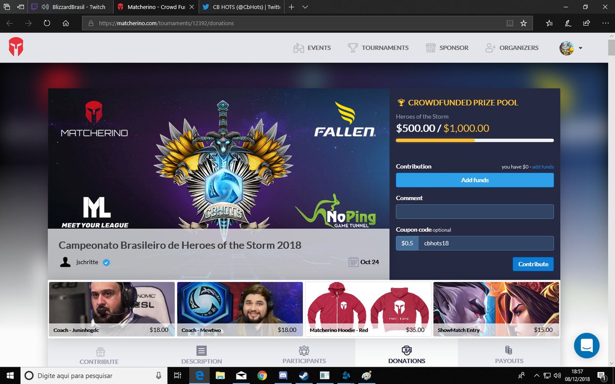 Jhony_Derp's tweet photo. @CbHots Aew pow, conseguimos 50% no Matcherino, ajuda lá negada o #cbhots https://t.co/JagciLQXE6