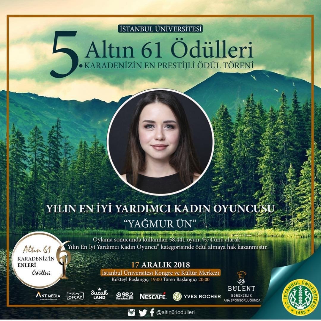 جوائز جامعة اسطنبول لدورتها ٦١
حصلت الممثلة #yağmurün  على جائزة افضل ممثلة بدور مساعد