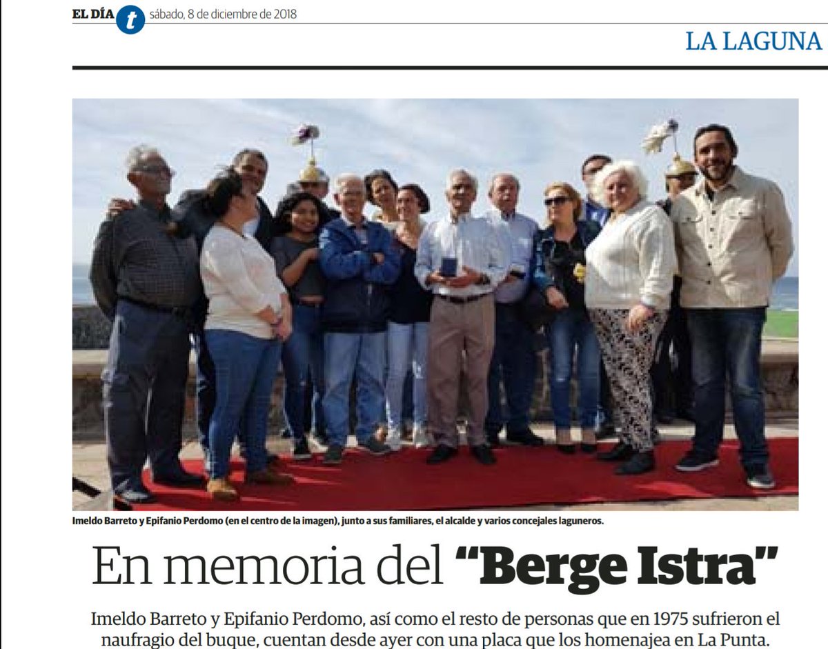 Unidas_sepuede's tweet photo. 🛳Felices. Por fin se pone en marcha una moción que presentamos en mayo de 2016.

Una placa en @PuntaDelHidalgo homenajea a las víctimas del Berge Istra. Sólo sobrevivieron Imeldo Barreto, de la Punta, y Epifanio Perdomo, de Taganana. Estuvieron 20 días a la deriva. Vía @eldia https://t.co/QoR8qsZe15
