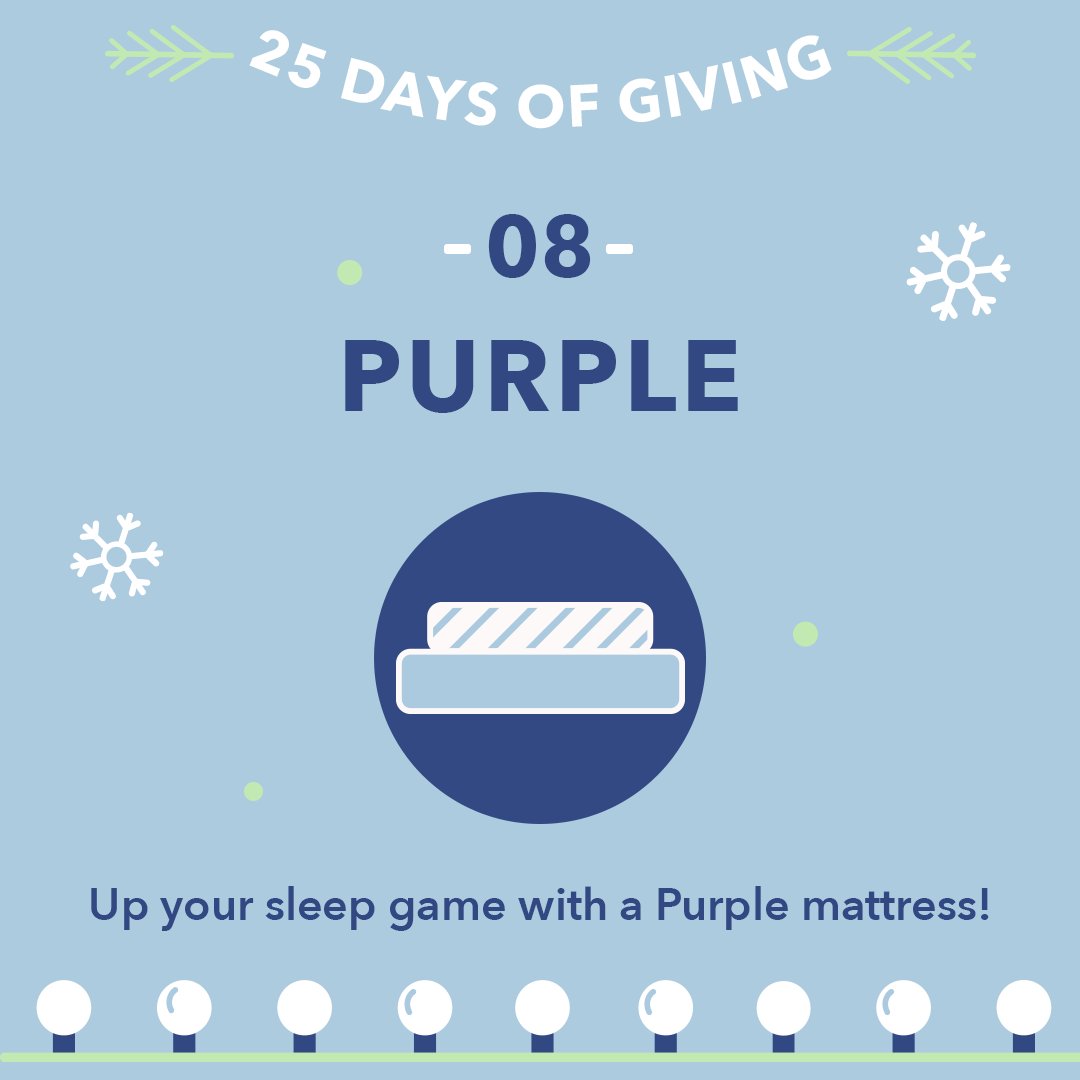 sleepopolis's tweet photo. Day 8 of 25 Days of Giving and it's your chance to win a new mattress from @LifeOnPurple! Click the link below to head over to Sleepopolis and learn how to enter for your chance to win a new bed from Purple.
#Giveaway
https://t.co/ewqBRvQZ04 https://t.co/9zCl508N1C