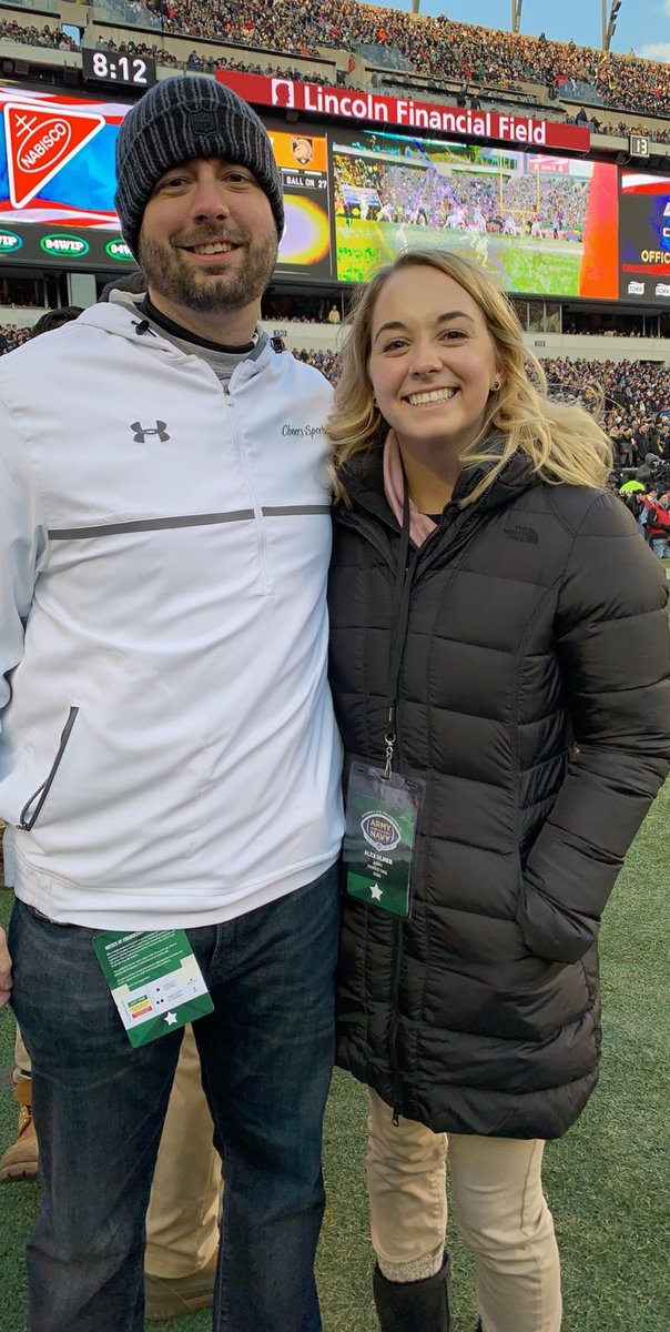 LU_SETM's tweet photo. You never know who you might see on the sidelines of any game...SMGT Professor Chris Amos and current student Lexi Ulmer at the #ArmyNavyGame https://t.co/iYHqyPY9Vo