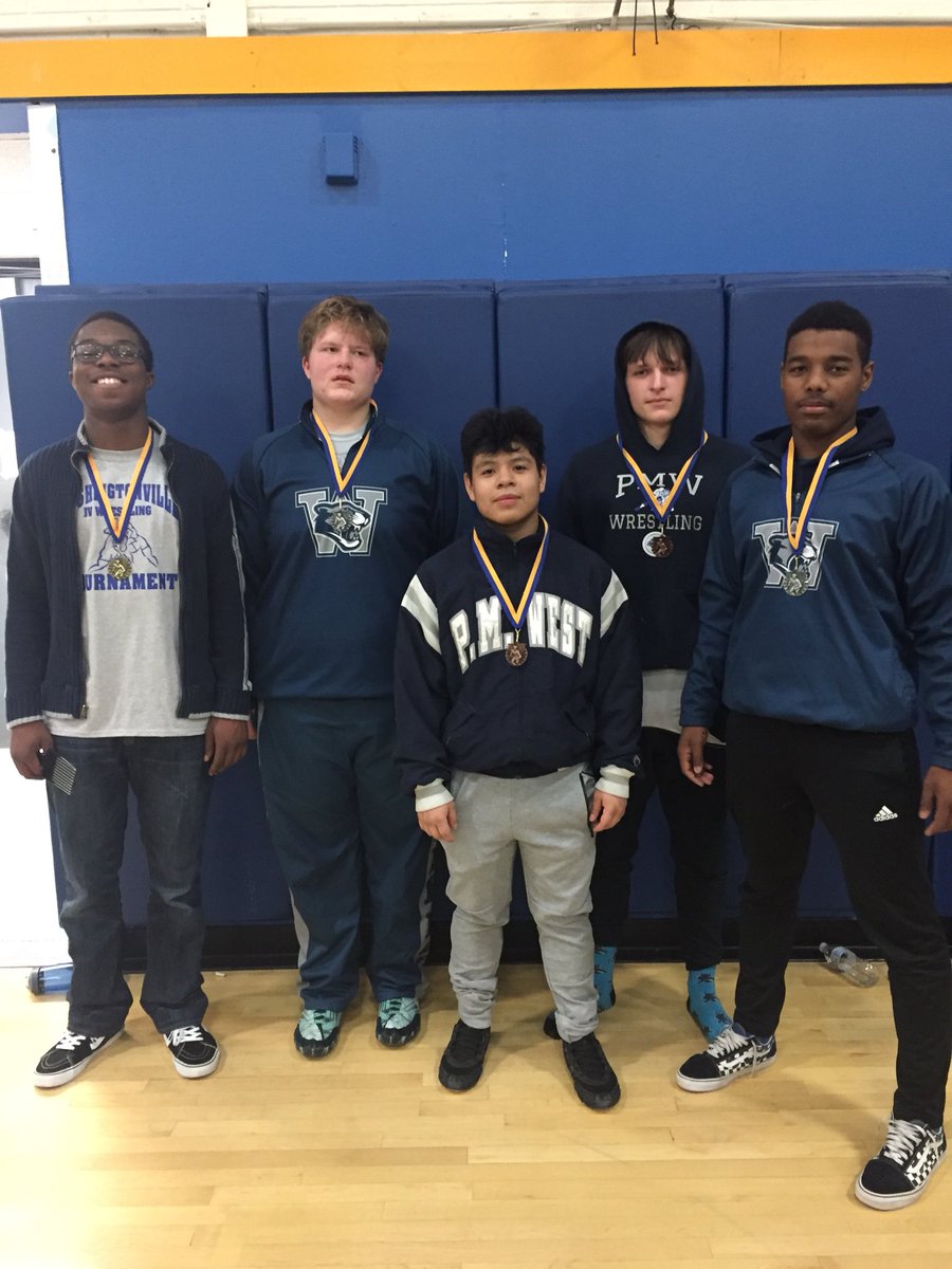 All of our placers from tonight(Sully 1st, Ceasar &amp; Mark 2nd, Dylan and Kevin 3rd)!!!! Great job to all of our wrestlers, we’re proud of you boys!! #WestPride #WestFam 💙