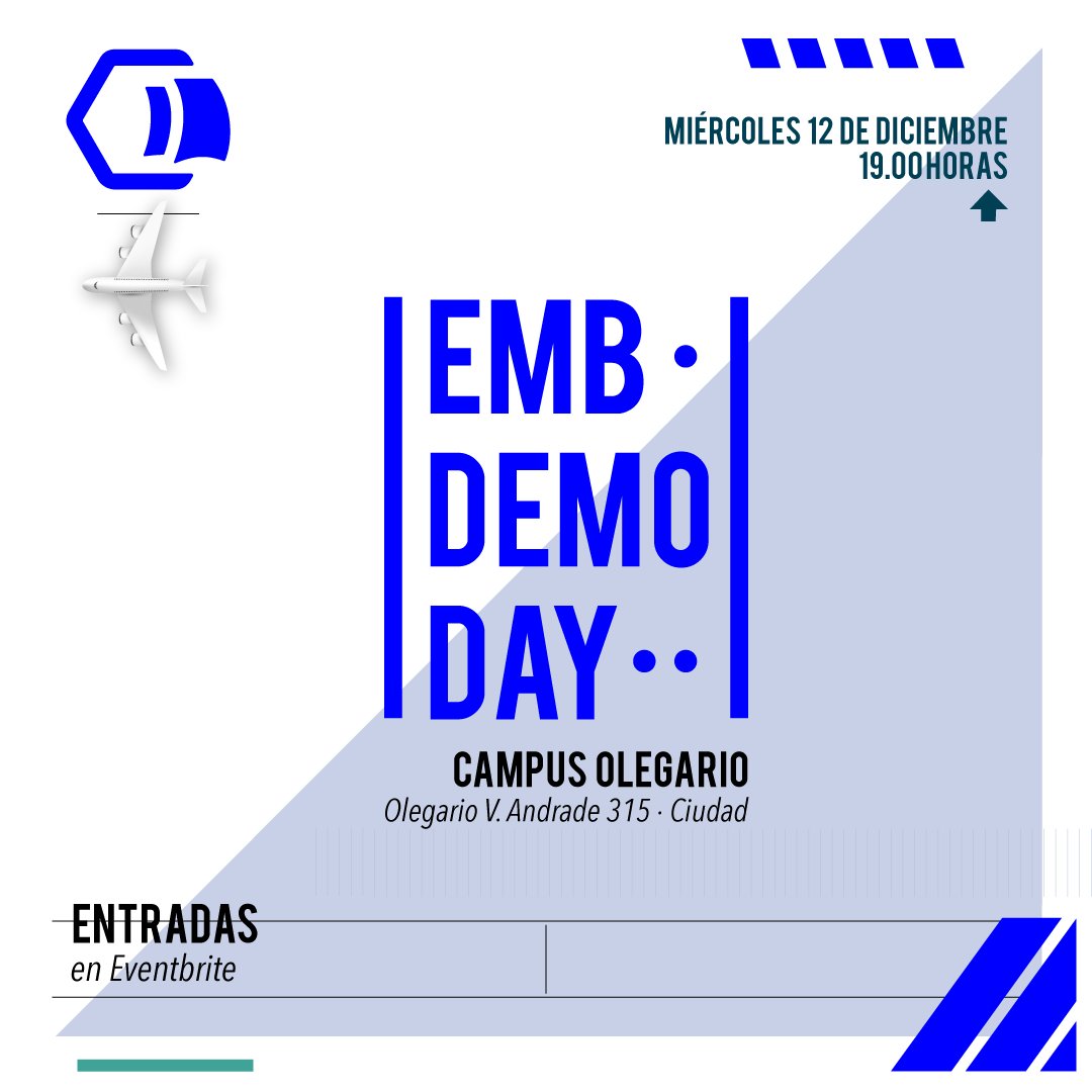 StartupMendoza's tweet photo. El miércoles 12 de diciembre despega el primer Demo Day de @EmbarcaMza ✈️, la aceleradora de #StartupMendoza 🚀 

Desde de las 19:00 hs. te invitamos a conocer la experiencia de los proyectos acelerados: InVuelto, Palta, Egg, KindApp y MeCubro. 

Tickets: https://t.co/mLKu3vyNCH https://t.co/M1MTVSqiGw