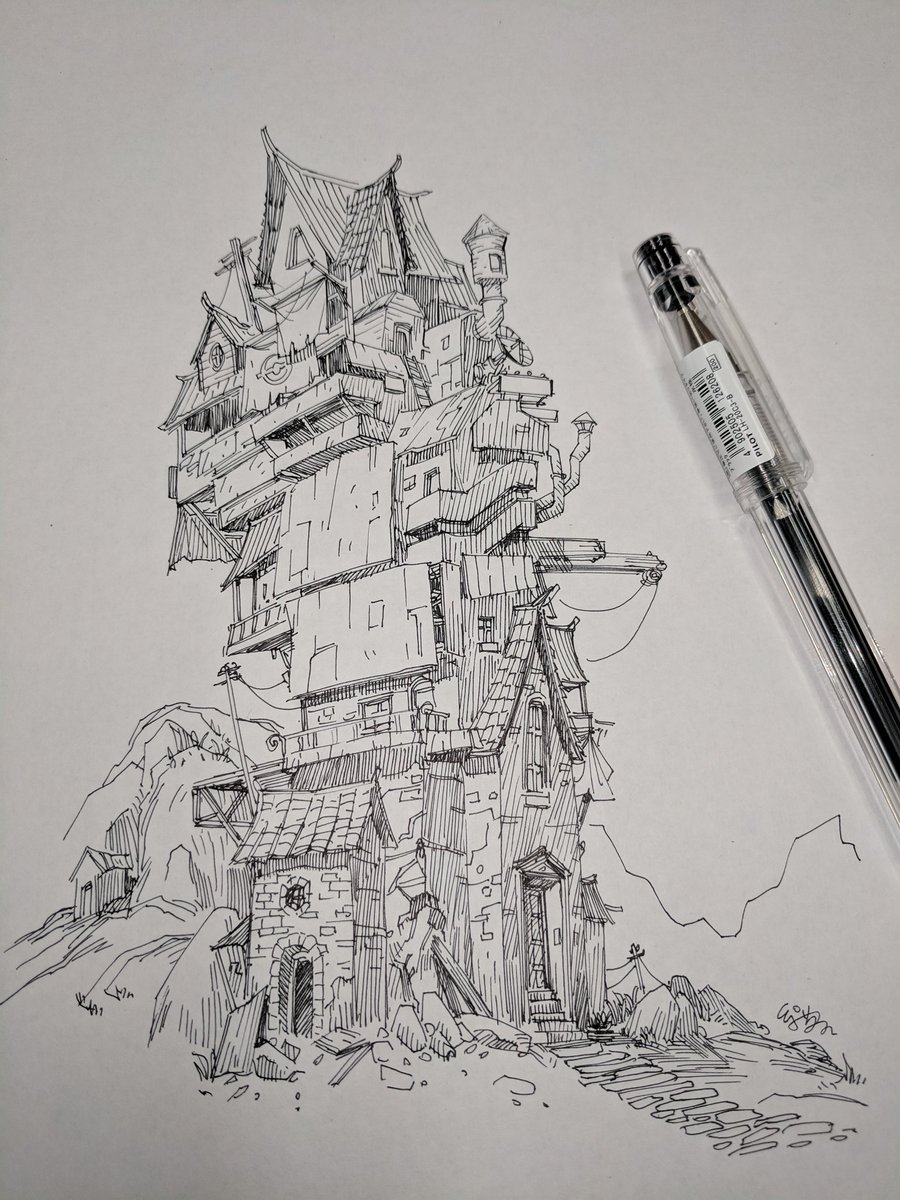 Pen and marker imaginary building sketch idea Around an 12 hours work  coming up with random building ideas Thanks for looking   rdrawing