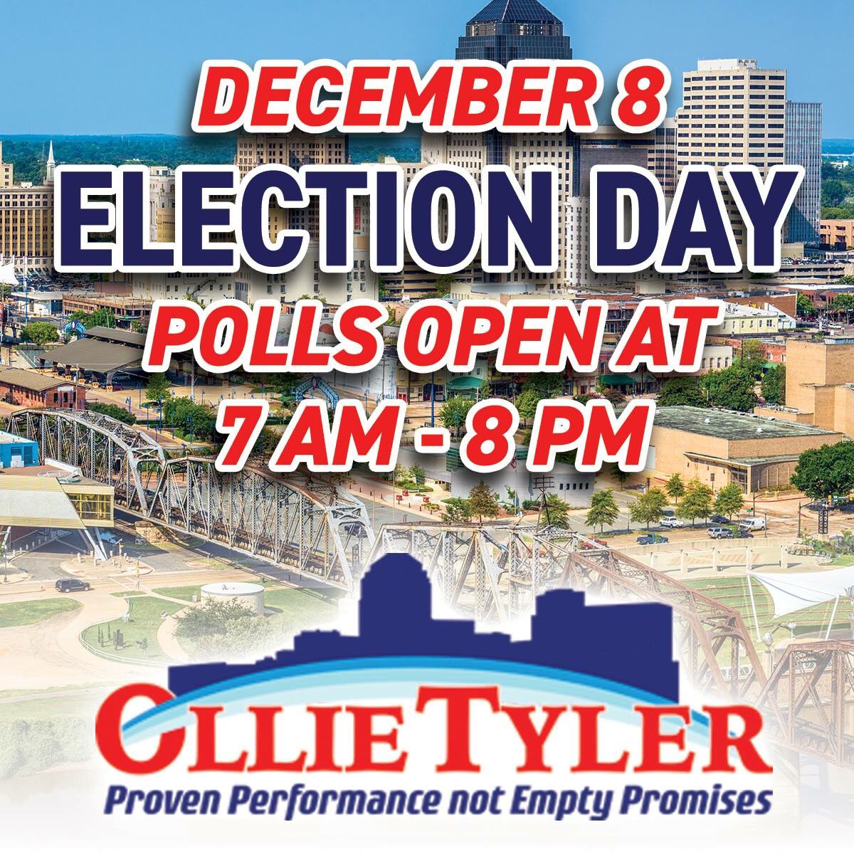 Today is the DAY!!!! Let your voices be heard through your VOTE. Polls close at 8PM. 

Vote for Proven Performance not Empty Promises for Mayor Ollie Tyler #64 on your ballot.

Bring a friend!!