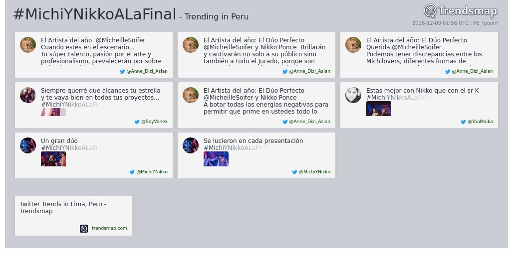 TrendsmapPeru's tweet photo. #michiynikkoalafinal es ahora una tendencia en Peru

https://t.co/yS6N0sexWa https://t.co/fHPv6Dhhpv