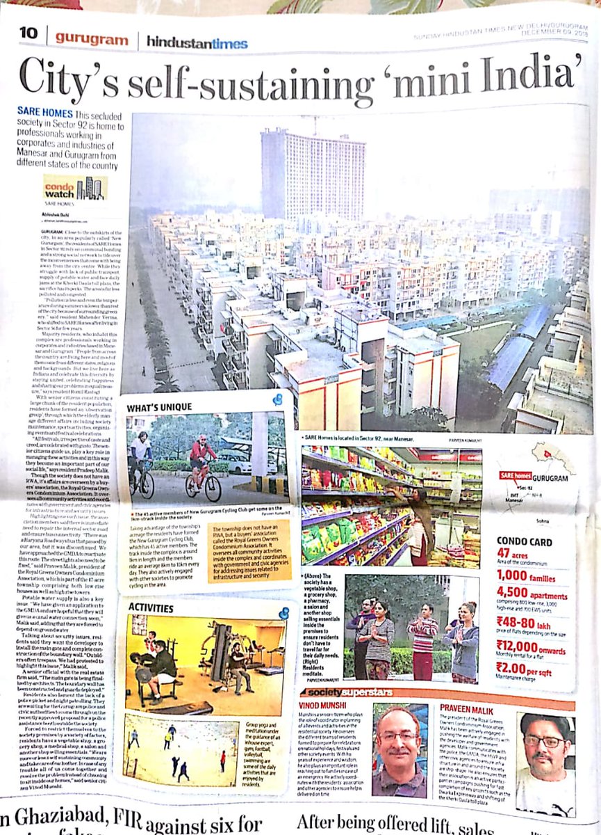 amandchawla's tweet photo. All about #SARE Homes society in sector 92 #Gurugram. Despite various odds/problems, our society residents & president are making it a more #beautiful & #safe place to live.
#FamilyLife
#NewGurugram
#Thanks #RGOCA @RGOCAssociation
@vmunshi1961 @Praveenmalik86
Via @htTweets https://t.co/Sm4SofFGNZ