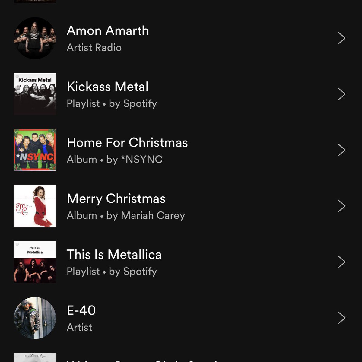 ohhiolivia's tweet photo. my husband and i share a spotify account. can you tell who searches what..... https://t.co/WJDARQA6DS