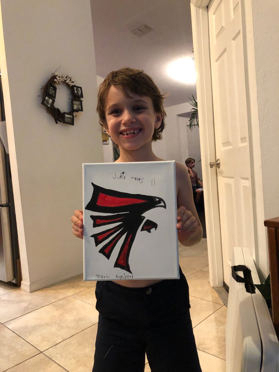 RobRominger's tweet photo. Andrew painted his favorite falcon @juliojones_11 
@AtlantaFalcons 
Good luck vs the Packers !! https://t.co/74JznZAqUi
