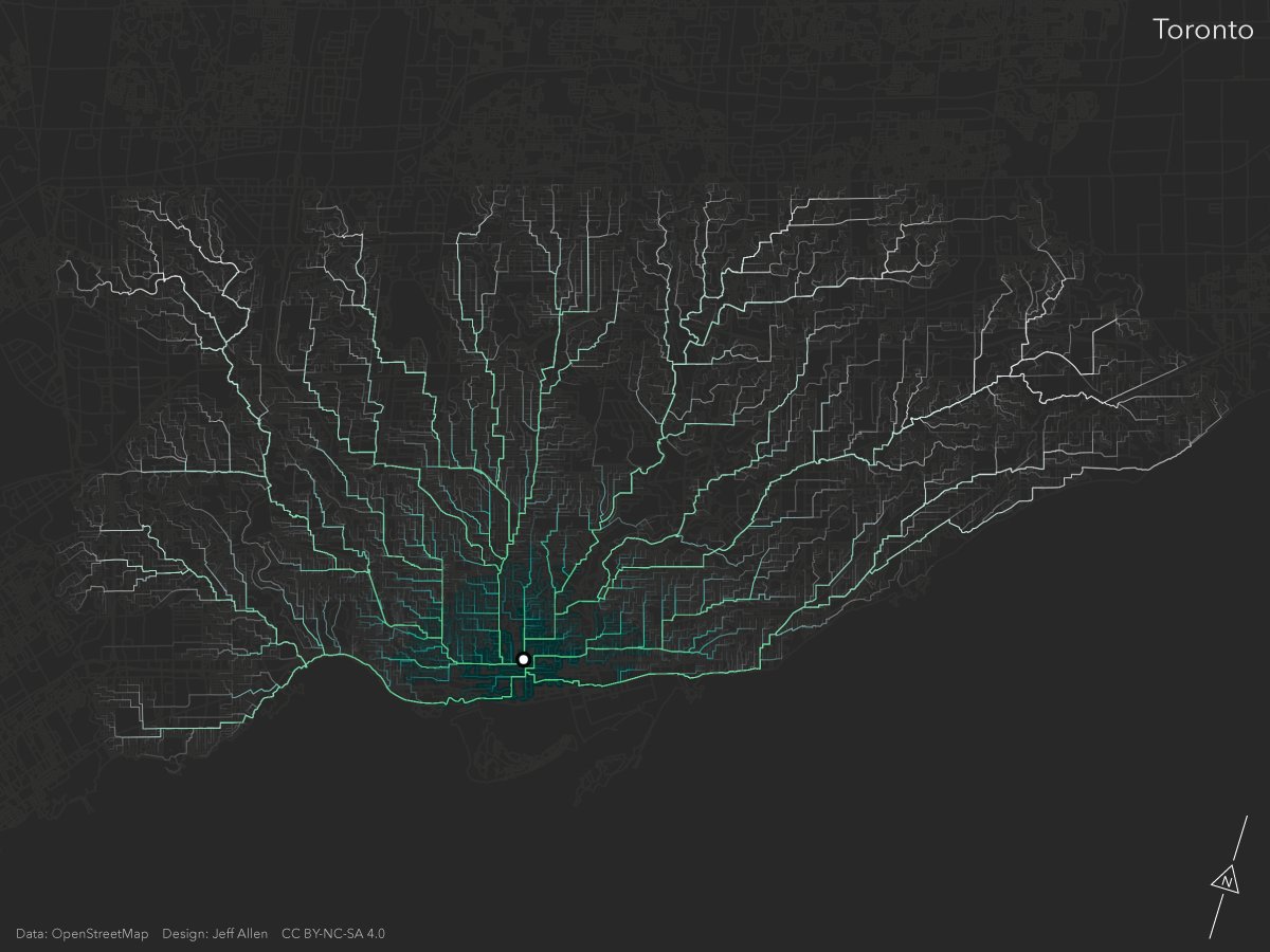 54. more from /u/jamaps – he calls these "fractal commuting trees" – I believe the color intensity represents how much people travel on these routes? You really see how human movement through terrain forms a sort of pulsing tree structure, like lightning, neurons, capillaries