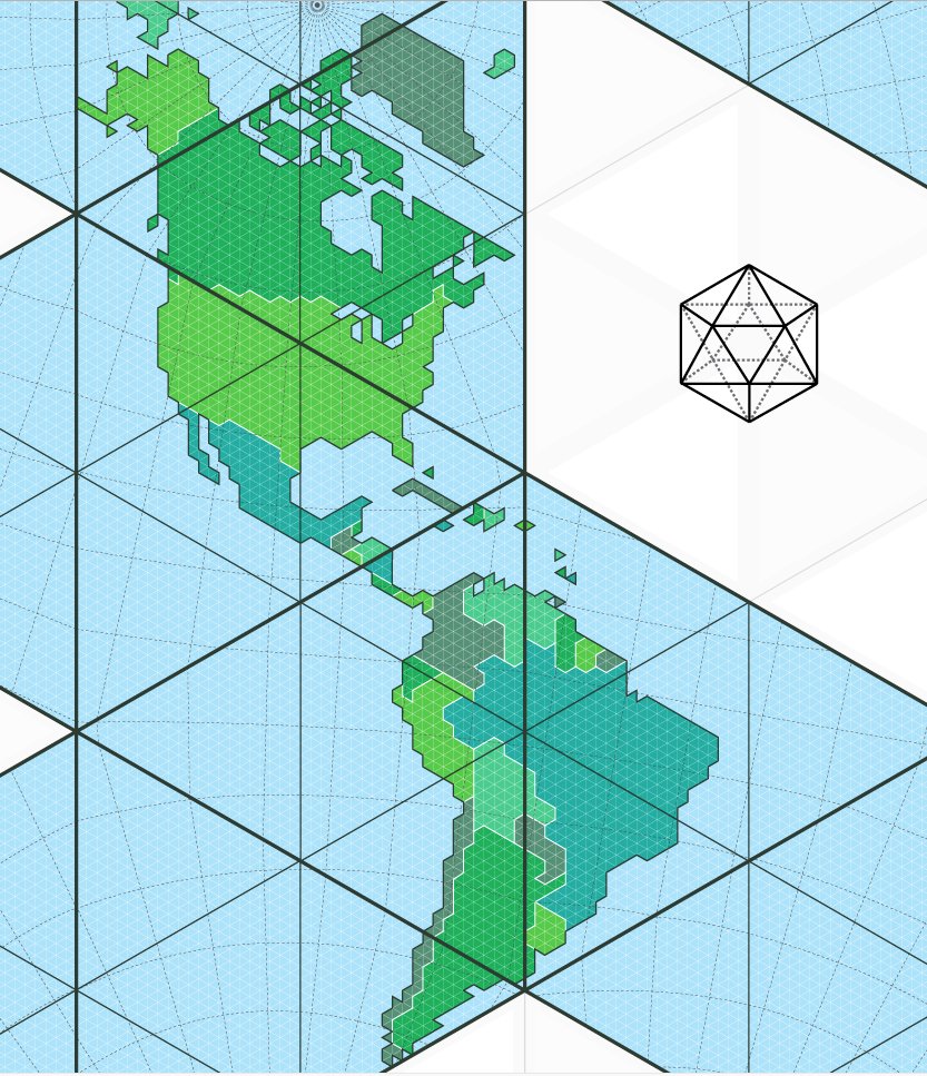 53. also by /u/jamaps – "the world in an isohedral projection with triangular boundary generalization" – a modification of Buckminister Fuller's Dymaxion map  http://jamaps.github.io/maps.html 