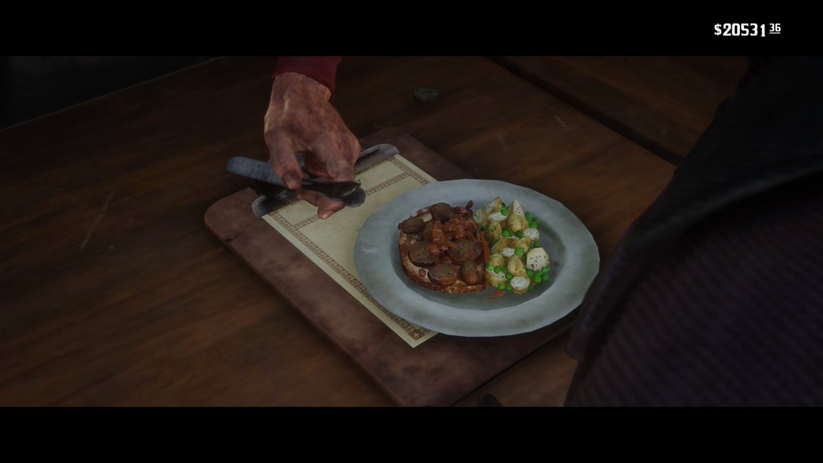 マディガン ベリック Ps4share レッドデッドリデンプション２ Rdr2 Reddeadredemption2 料理 食事 飯テロ 最後 ブラックウォーターから更に西に 恐らく一番遠い場所にあるタンブルウィードにて いかにも西部劇チックな料理チリとなんとこんな