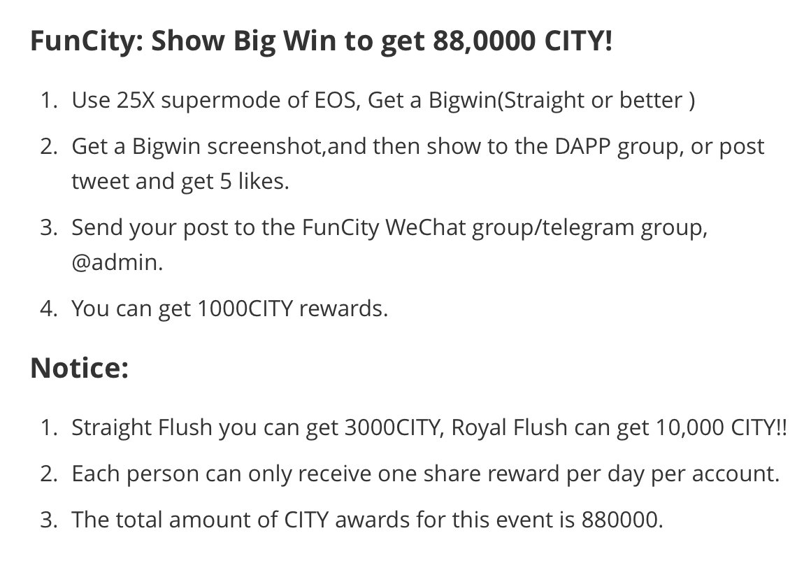 FunCityOne's tweet photo. Show Big Win on @Twitter /@telegram to get 88,0000 CITY!
#EOS #DAPP #Blockchain 
https://t.co/kUJyQXd2ly https://t.co/Z2cdF3SctX