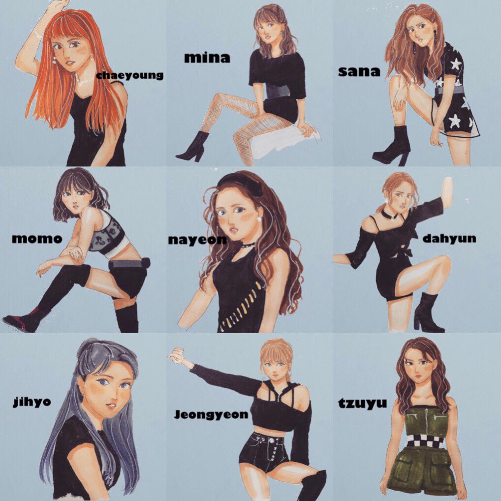 Twiceイラスト イラスト Illustration Drawing Art Painting Twice Twiceイラスト Kpop Once ジョンヨン Jeongyeon サナ Sana ミナ Mina ジヒョ Jihyo ナヨン Nayeon ツウィ Tzuyu 周子瑜 モモ Momo チェヨン Chaeyoung ダヒョン