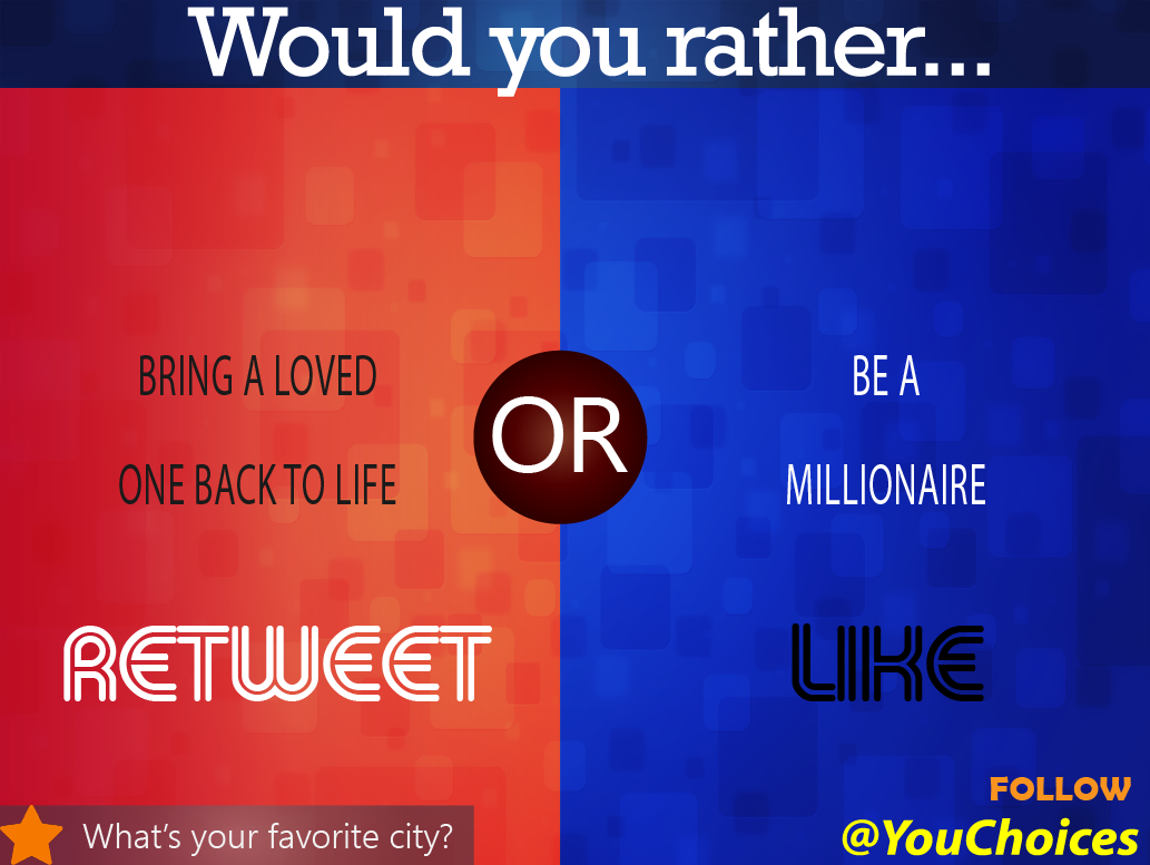 YouChoices's tweet photo. Would you rather... https://t.co/HTW6mElwMe
