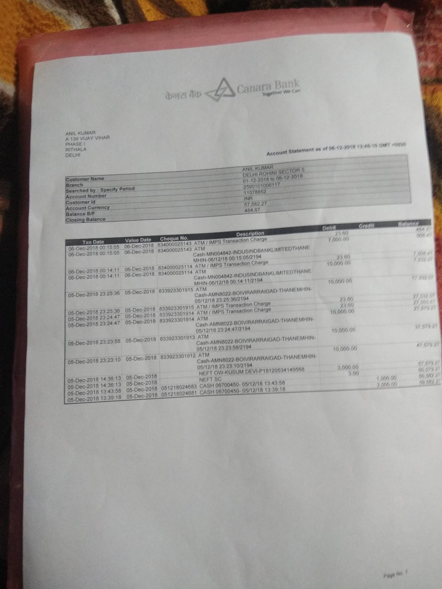 AnilKum86232735's tweet image. @canarabanktweet I&apos;m cust. of canara bank, sec-5 Rohini DL 85 having no. 2590101006117. On 6 Dec. 18, Fraudulent cash ATM withdraw of Rs. 57049/- through my ATM card from Thane&apos;s ATM. I never share any details of my card &amp;amp; went to Mumbai. Where our money safe? Pls do something.