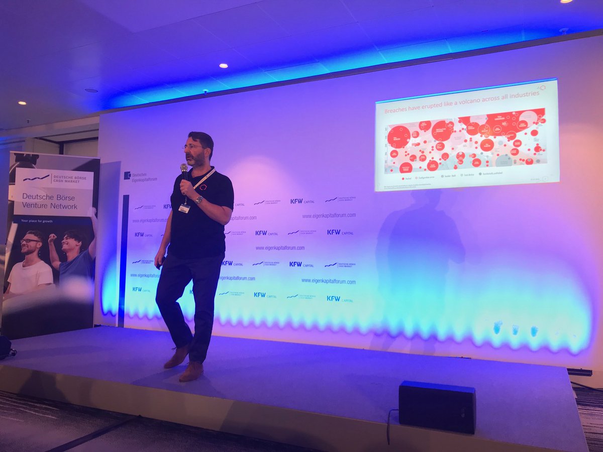 DBVentureNet's tweet photo. #CyberSecurity start-up &amp; #DBVentureNet member ⁦@quoscient⁩ is on stage now at #EKF18 with its #CEO Ioannis Bizimis showing how in times of a growing number of cyber threads worldwide companies can be prepared to deal with those. https://t.co/Hkv7D5dAF8