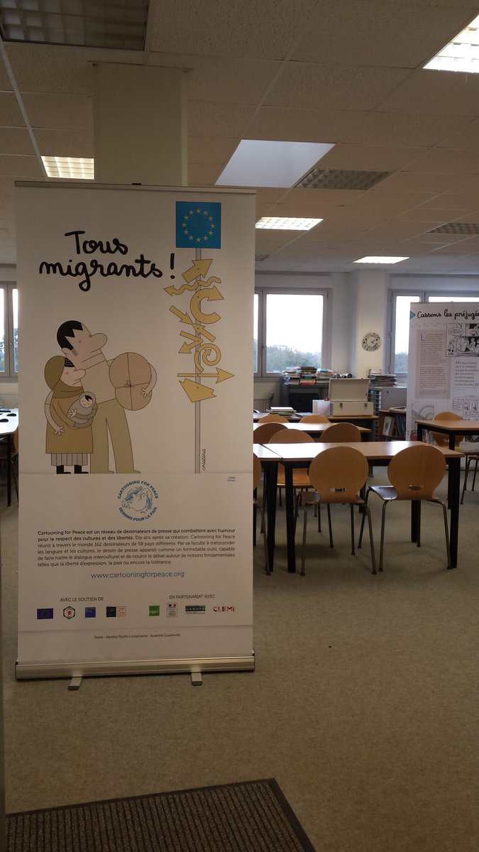 CdiGremillon's tweet photo. Expo Tous Migrants de Cartooning for Peace jusqu'au 14 décembre #emi. Un questionnaire de visite  sera concocté par les 3e1... https://t.co/j6p4D4KCoD
