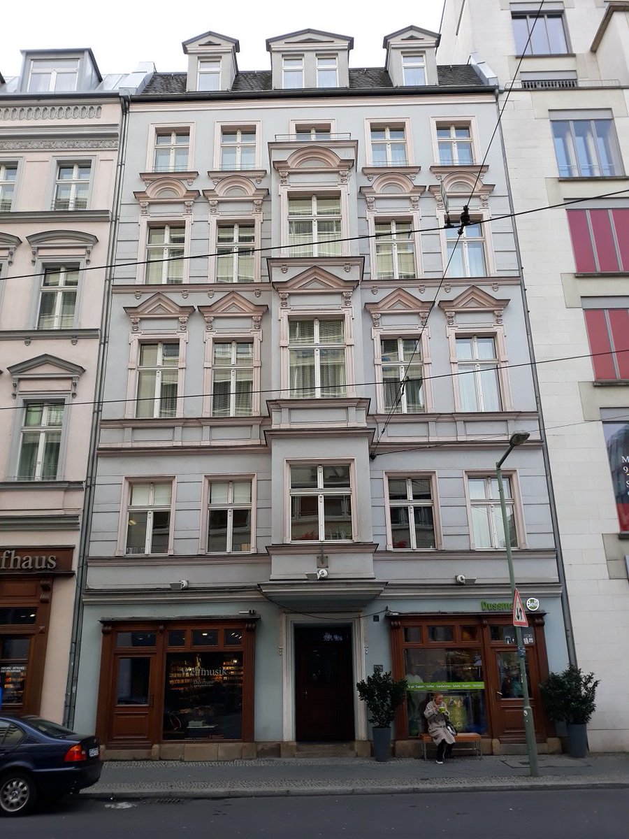 9\\ Friedrich Engels lived in 1841/2 in this house (Dorotheenstraße 43, no. 56 at the time). He moved to Berlin to perform a one-year voluntary military service, in order to get away from his family and to attend lectures at the university (actually not allowed for a soldier).