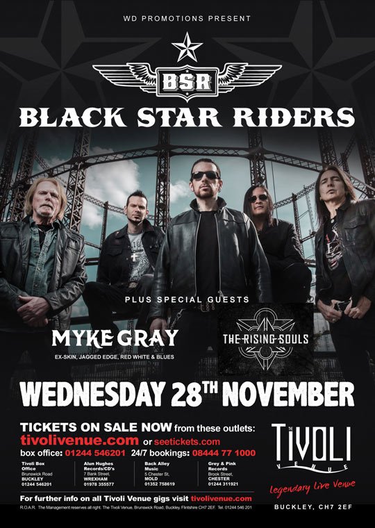 *** SHOW TIMES***
7:00pm - Doors
7:30 - 8:00pm - @TheRisingSouls 
8:15 - 8:45 pm - @MykeGrayMusic  
9:15 - 10:45 pm - @BlackStarRiders