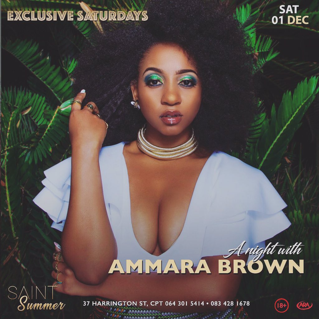 AmmaraBrown's tweet photo. Morning #Ammartia, if you’re not gonna make it for #AmmartiaIgnite this Friday . . . catch me at @SaintLoungeCPT in Cape Town on Saturday.
See you there!
#SaintSummer https://t.co/7qy1UE89yR
