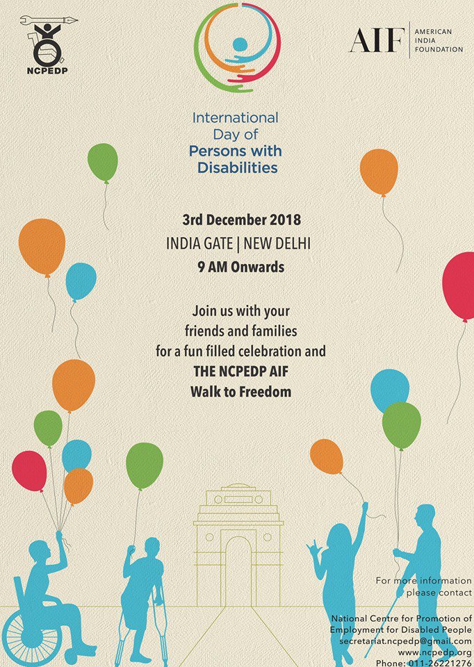 #Delhi, mark your calendars! #WorldDisabilityDay is coming up, &amp; there are places to be! <a href="/ncpedp_india/">NCPEDP</a> is organising a celebration at India Gate &amp; we are so stoked to be amplifying the festivity! Don't miss this fantastic experience. RSVP: bit.ly/2RiJpqw #disabilitypride