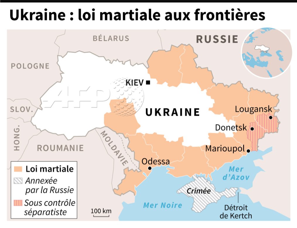 afpfr's tweet photo. Une carte de l'Ukraine localisant les régions frontalières où la loi martiale a été décrétée. Par @AFPgraphics #AFP https://t.co/V5xynofjDD