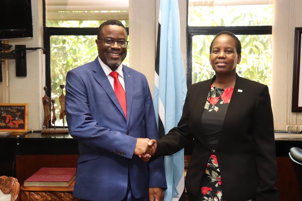 MIR_BW's tweet photo. High Commissioner of Namibia🇳🇦 to Botswana🇧🇼 , His Excellency Mr. Mbapeua Muvangua paid a farewell courtesy call on Honourable Dr. Unity Dow, Minister of International Affairs and Cooperation. He expressed gratitude for the hospitality and support he enjoyed over the years. https://t.co/z9fne08voS