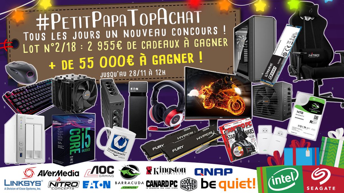 🎁 #26AnsTopAchat (@topachat) on Twitter photo Concours 🎁 #PetitPapaTopAchat 💙
🔥 + de 55 000 € à gagner ! 🔥
On enchaine avec le #Lot2 de 2 955 € !
Pour participer
☑ #RT ce tweet
☑ Follow <a href="/TopAchat/">TopAchat #BattleDeals 🔥</a>
Résultats : topachat.com/pages/concours…
🍀 TAS le 28/11 à 12h Concours 🎁 #PetitPapaTopAchat 💙
🔥 + de 55 000 € à gagner ! 🔥
On enchaine avec le #Lot2 de 2 955 € !
Pour participer
☑ #RT ce tweet
☑ Follow <a href="/TopAchat/">TopAchat #BattleDeals 🔥</a>
Résultats : topachat.com/pages/concours…
🍀 TAS le 28/11 à 12h