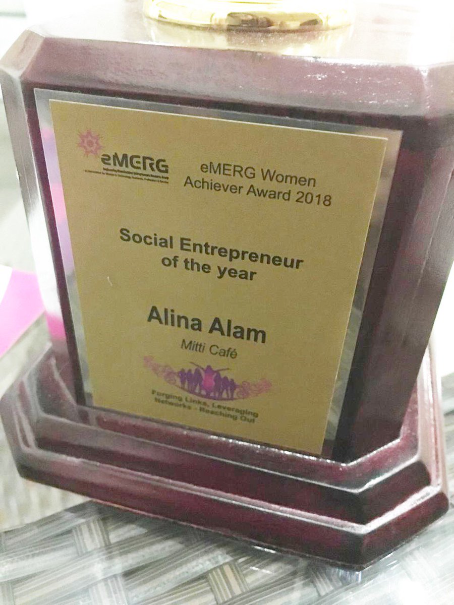 There is nothing stopping Alina Alam from dreaming BIG. So happy to announce that our #social incubatee Mitti Cafe has won three awards in the last four months: Microsoft NIPMAN award, Emerge #Entrepreneur of the Year, Best #CSR Initiative-India restaurant awards.

#InnovateIndia