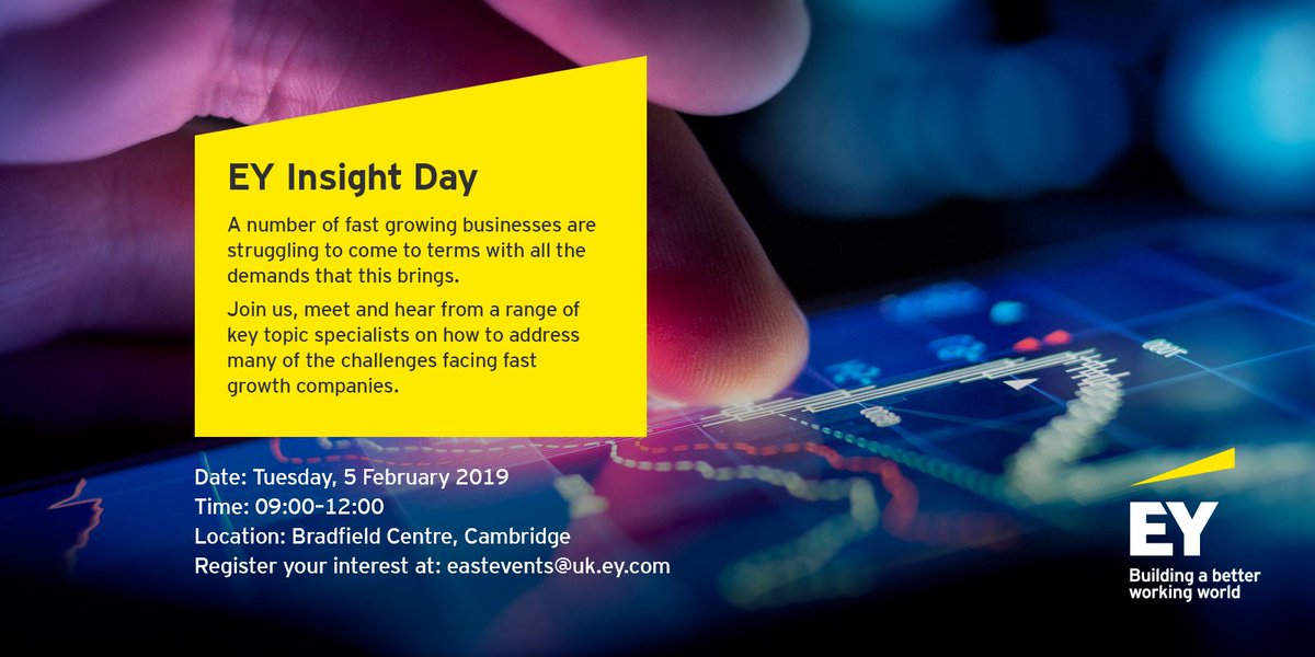 RubySKhan2's tweet photo. Are you running a fast growing business and struggling to come to terms with all the competing demands that this brings? 

Join us at the EY Insight day on Tuesday, 5 February 2019 at the Bradfield Centre, Cambridge. 

Register your interest at eastevents@uk.ey.com #EYCambridge https://t.co/btwTpIvxFv