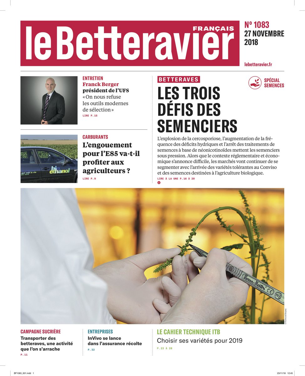 LeBetteravierFR's tweet photo. A lire dans @LeBetteravierFR : 
- Les conseils de @ITBetterave pour le choix des variétés 2019
- Entretien avec Franck Berger, président @UFSemenciers 
- L'engouement pour l'E85 va-t-il profiter aux agriculteurs ?
- @InVivoGroup lance une assurance récolte
https://t.co/QJ0Uw8YS8s https://t.co/Wps5eIE1uW