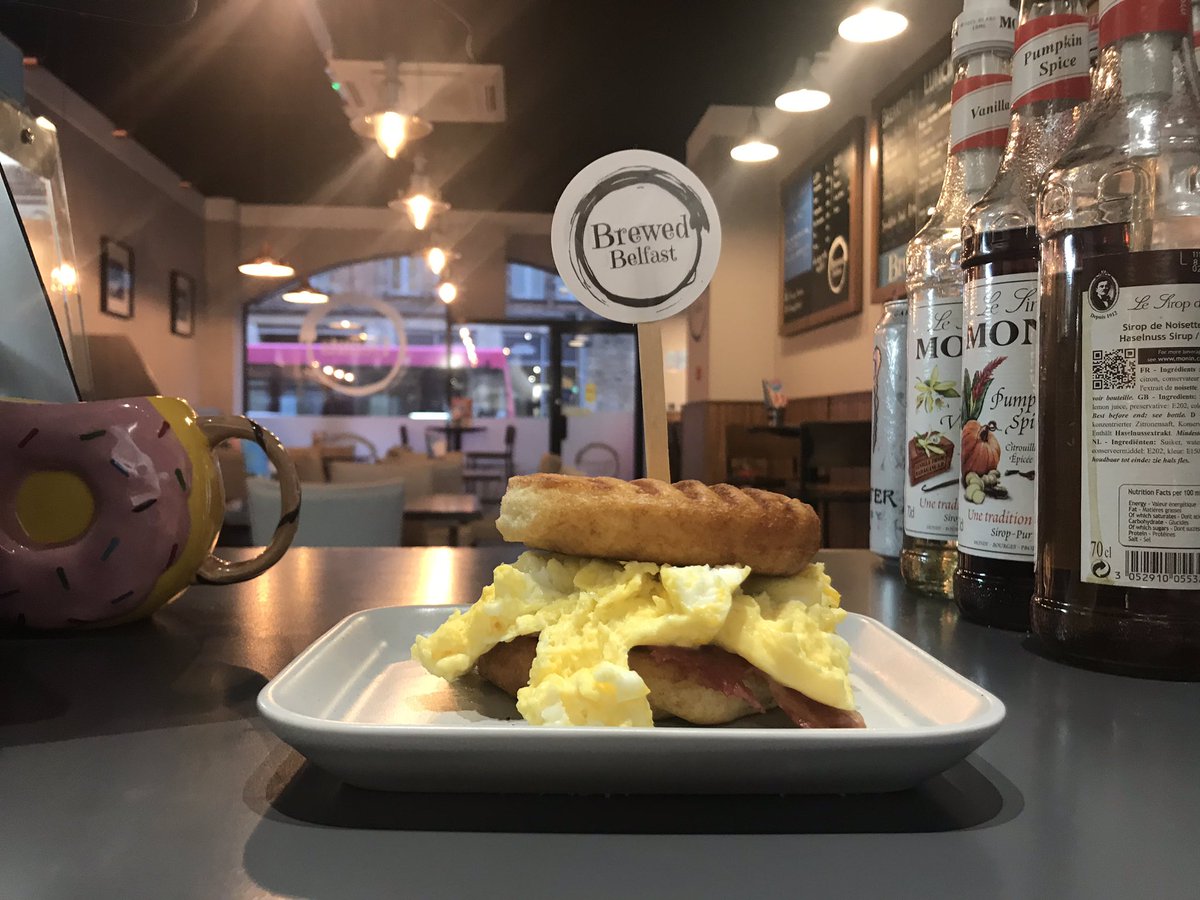 cafevaudeville's tweet photo. The breakfast donut, bacon egg in a double donut served up with coffee/tea £3.95 sit in or takeaway #donutnovember #donutbreakfast  @lovinbelfast @goQradio #BrewedBelfast https://t.co/9VK7odYGiZ